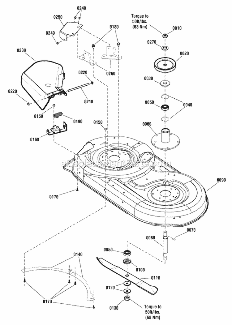 38 Mower Deck - Housing Arbors  Blades Group Diagram and Parts List for ELT125380 2691084 Snapper Lawn Tractor