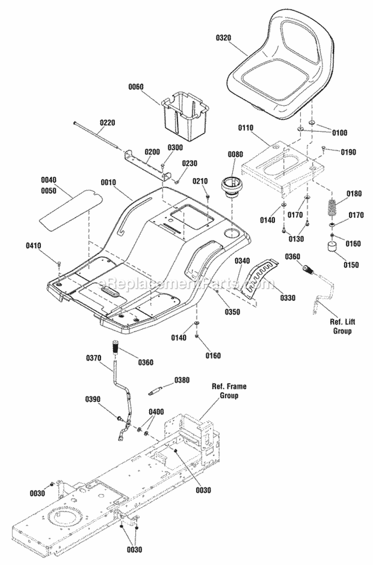 Seat Deck Group Diagram and Parts List for ELT125380 2691084 Snapper Lawn Tractor