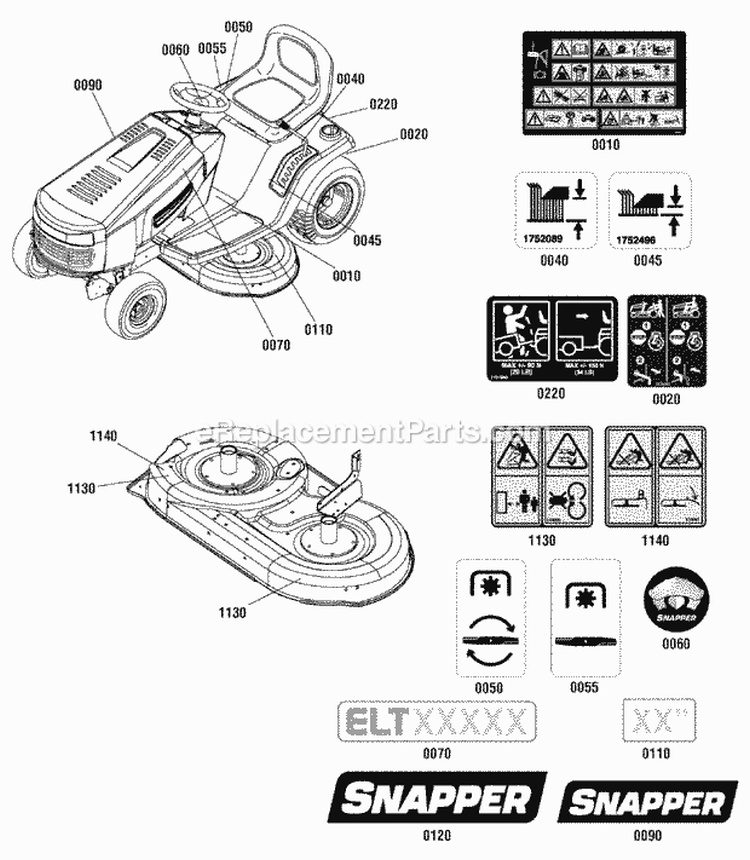 Decals Group - Elt Diagram and Parts List for ELT125380 2691084 Snapper Lawn Tractor