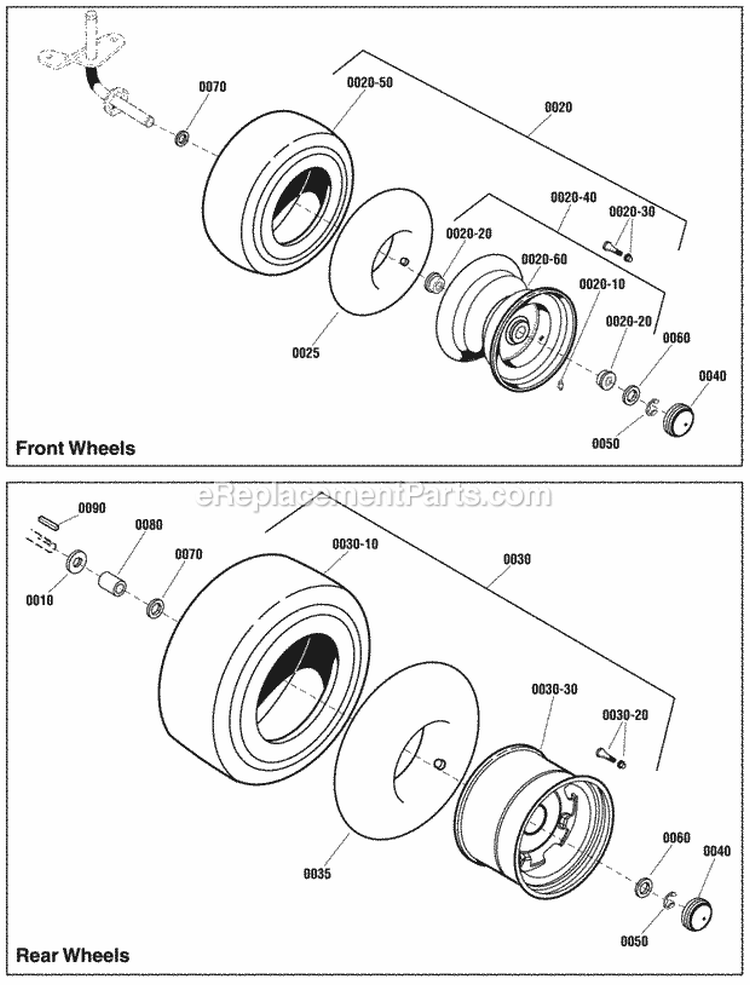Wheels  Tires Group Diagram and Parts List for ELT175420 2691044 Snapper Lawn Tractor