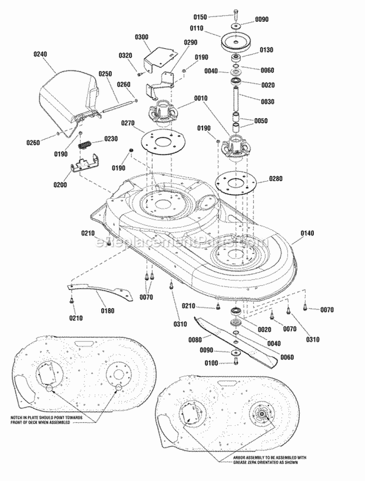 42 Mower Deck - Housing Arbors  Blades Group Diagram and Parts List for ELT175420 2691044 Snapper Lawn Tractor