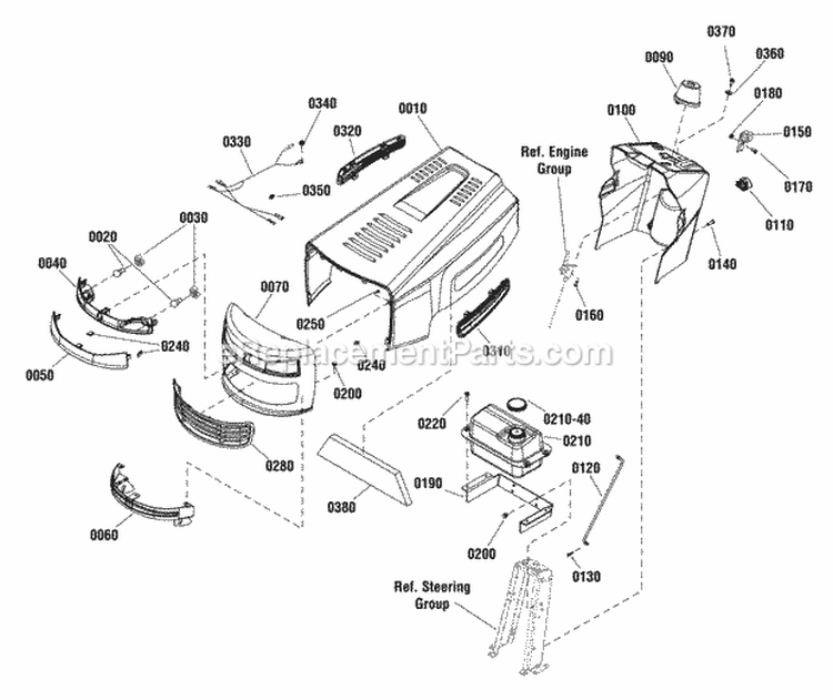 Hood Grille  Dash Group Diagram and Parts List for ELT175420 2691044 Snapper Lawn Tractor
