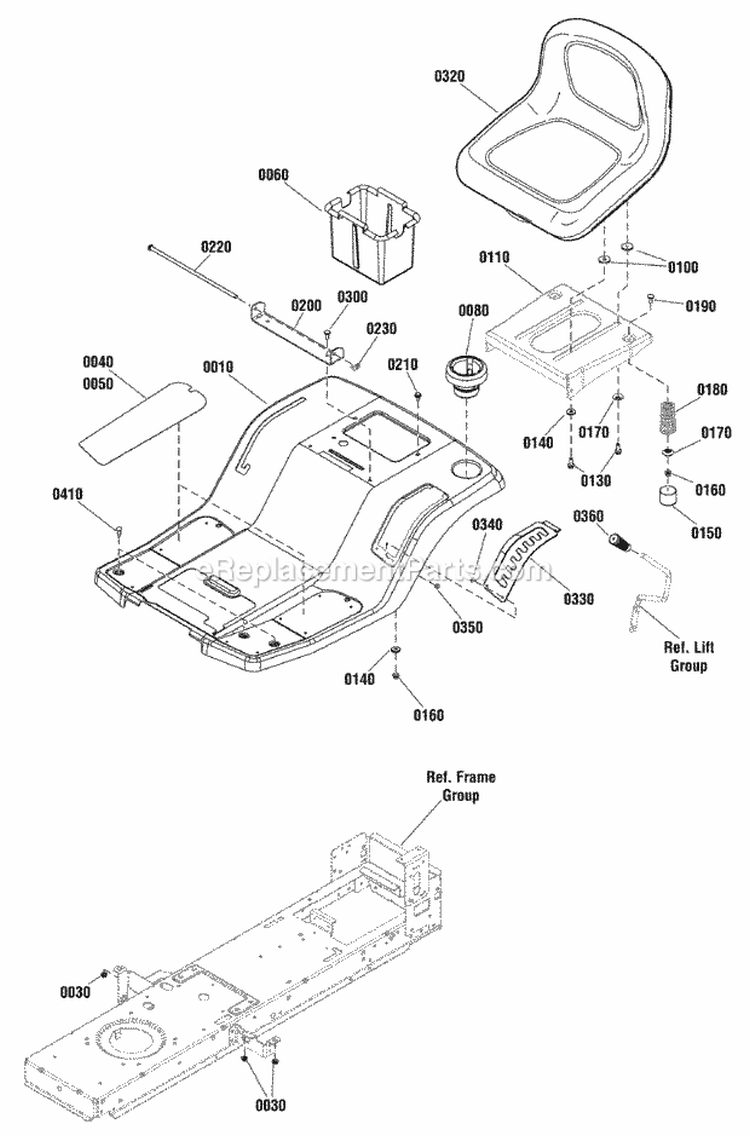 Seat Deck Group Diagram and Parts List for ELT175420 2691044 Snapper Lawn Tractor