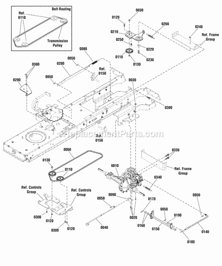 Transmission Group Diagram and Parts List for ELT18V38RDF  Snapper Lawn Tractor