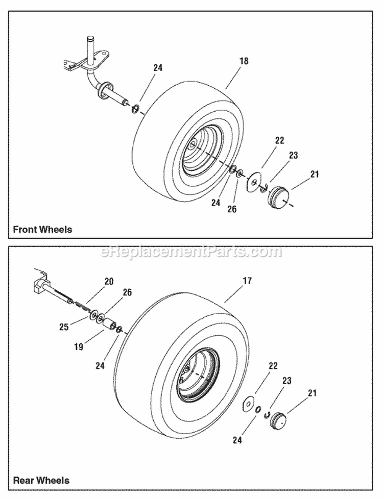 Wheels  Tires Group Diagram and Parts List for ELT2440RDFR 2690856 Snapper Lawn Tractor