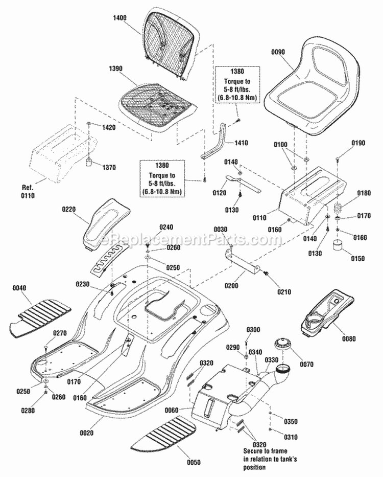 Seat Deck  Fuel Group Diagram and Parts List for ELT2040RD 2691070 Snapper Lawn Tractor