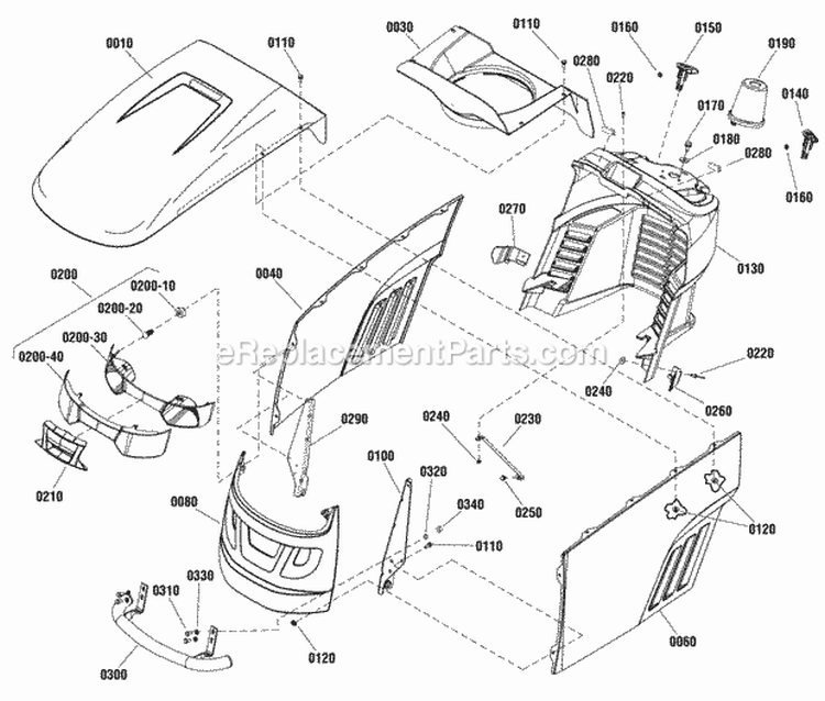 Hood Grille  Dash Group Diagram and Parts List for ELT2040RD 2691070 Snapper Lawn Tractor