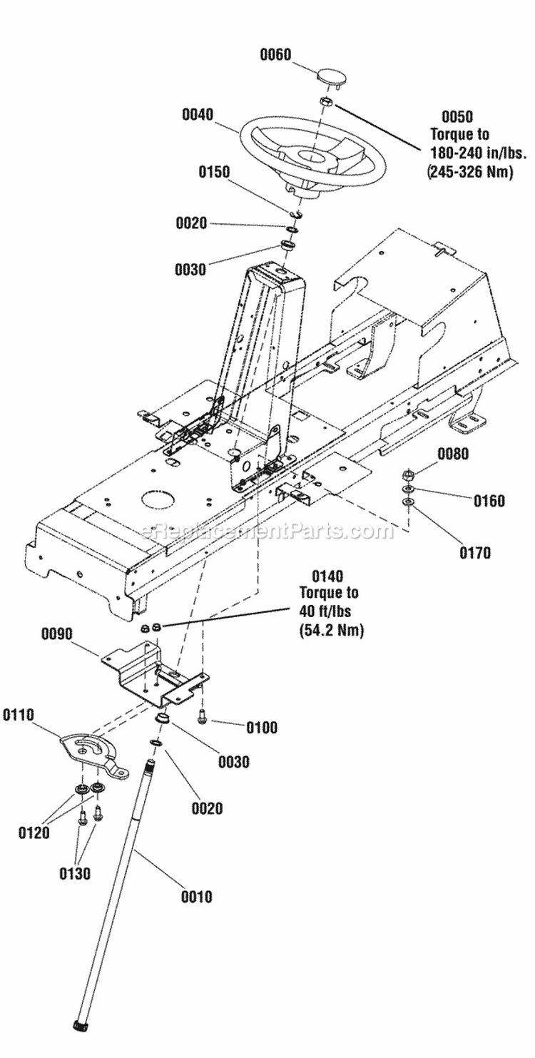Steering Group Diagram and Parts List for ELT2040RD 2691070 Snapper Lawn Tractor
