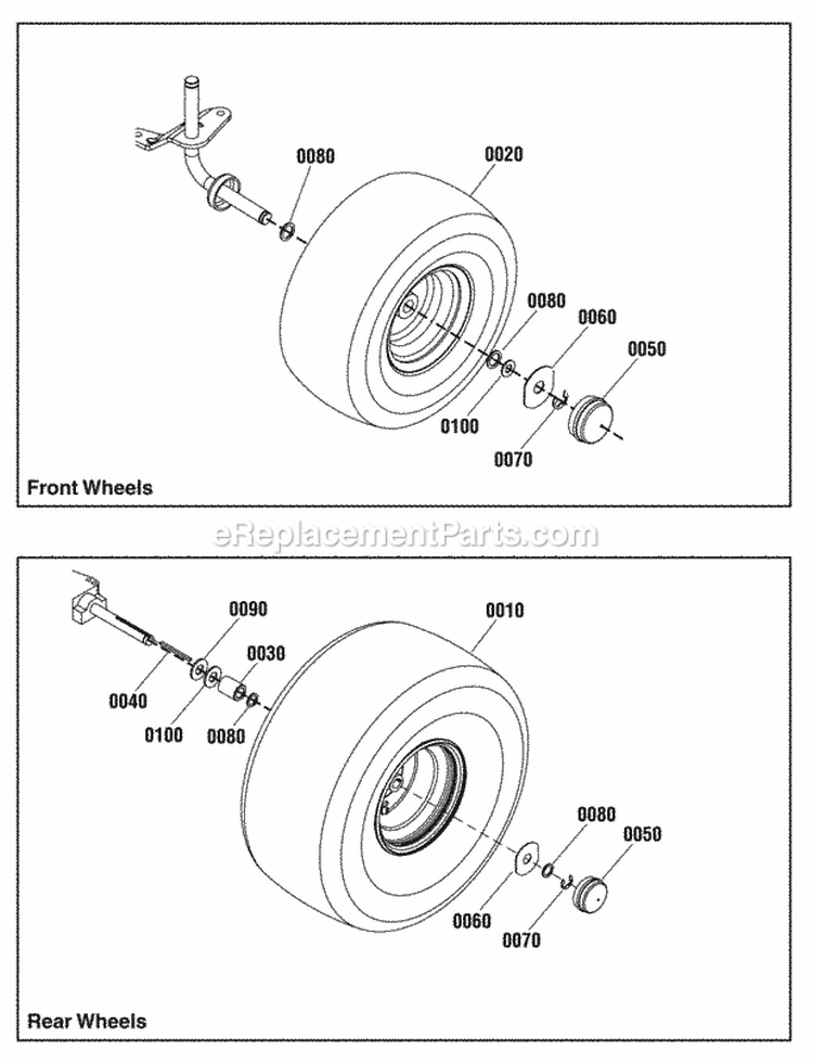 Wheels  Tires Group Diagram and Parts List for ELT2040RD 2691070 Snapper Lawn Tractor