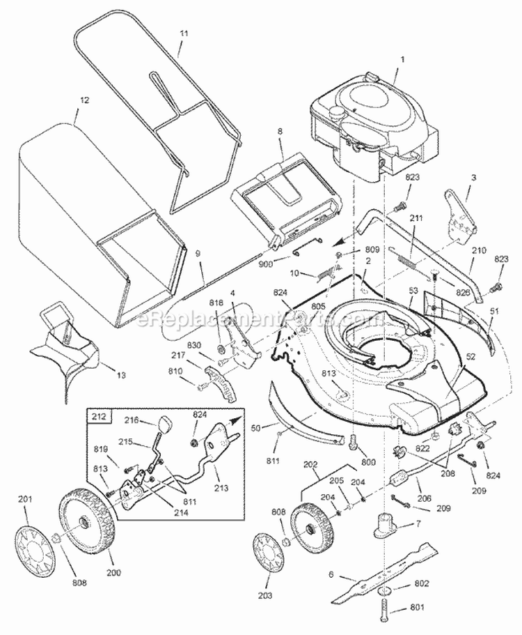 Deck  Engine Group Diagram and Parts List for ERDS19700  Snapper Lawn Mower