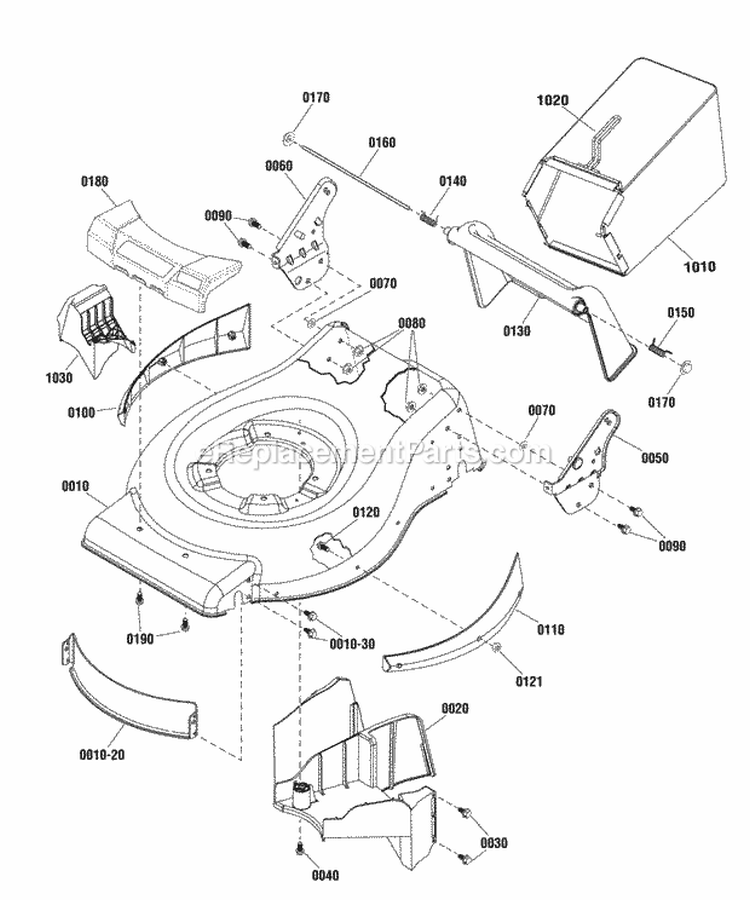Deck Group Diagram and Parts List for ERDV19850EHW  Snapper Lawn Mower