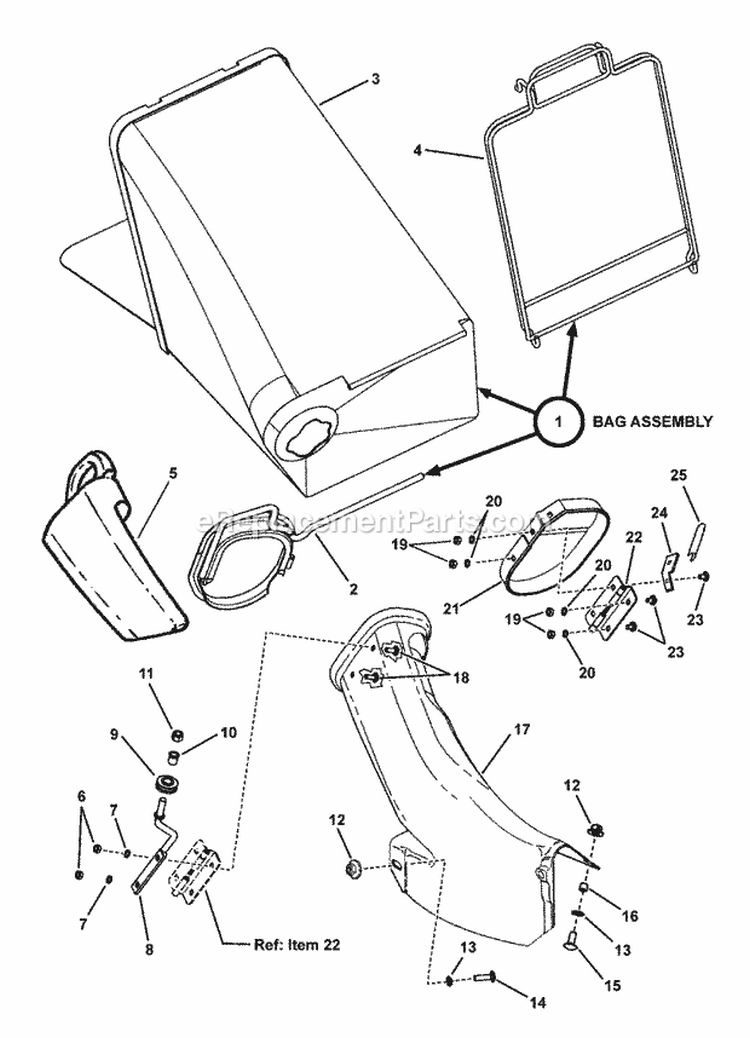 Grass Bag Components Diagram and Parts List for EP2187520BV 7800445 Snapper Lawn Mower