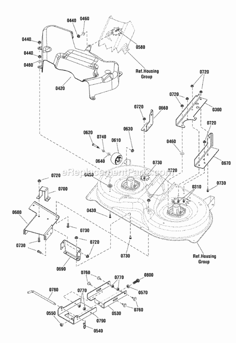 96Cm Mower Deck - Support Group Diagram and Parts List for ERPX17538RDF  Snapper Lawn Tractor