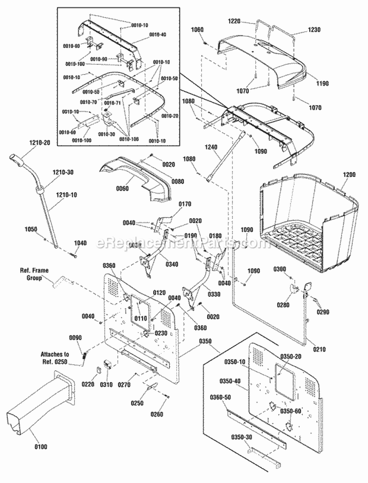 Collector Group - 350 Liter Diagram and Parts List for ERTX2242RDF  Snapper Lawn Tractor
