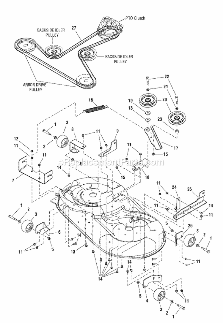 42 Mower Deck - Clutch  Support Group Diagram and Parts List for ESC20420 2690716 Snapper Lawn Tractor