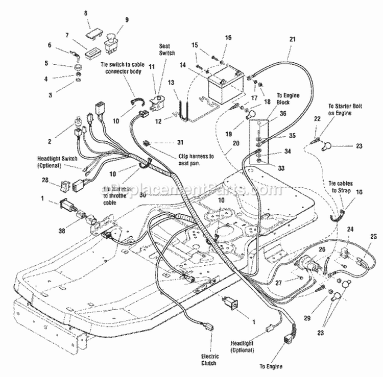 Electrical Group - Main Harness Diagram and Parts List for ESC20420 2690716 Snapper Lawn Tractor