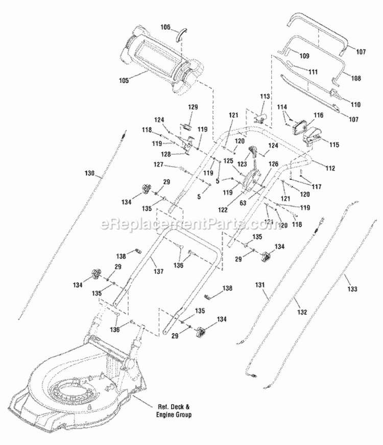 Handle Assembly Diagram and Parts List for ESPV21875EXAL 881639 Snapper Lawn Mower