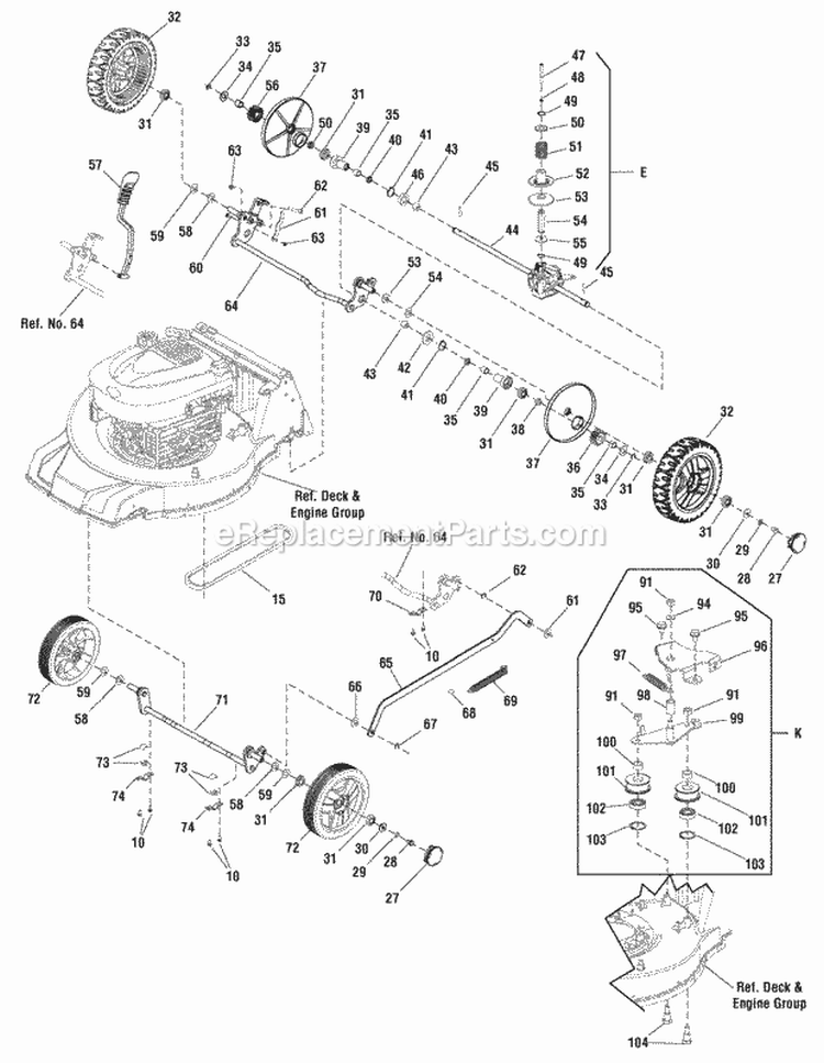 Drive Group Diagram and Parts List for ESPV21875EXAL 881639 Snapper Lawn Mower