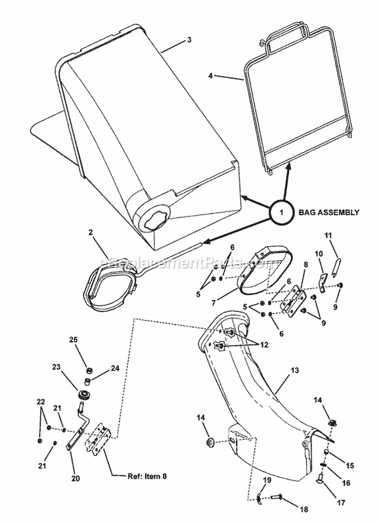 Bagging Components Diagram and Parts List for ESPV211 7800127 Snapper Lawn Mower