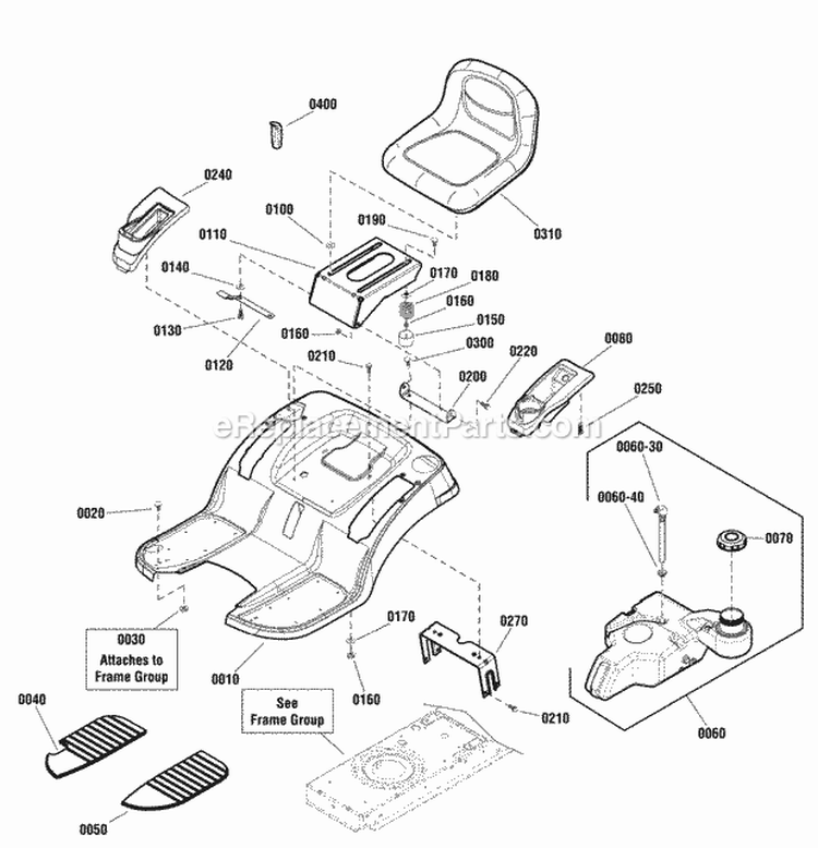 Seat Deck  Fuel Tank Group Diagram and Parts List for ESPX2046  Snapper Lawn Tractor