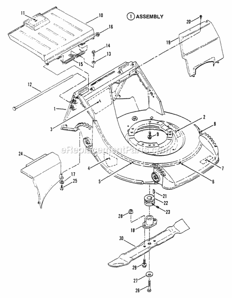 Engine Cutting Deck Blade Diagram and Parts List for EXP21551VE  Snapper Lawn Mower