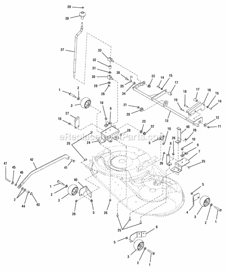 42 Mower Deck - Height Adjustment Group Diagram and Parts List for EZT18542150ZBVE  Snapper Lawn Tractor