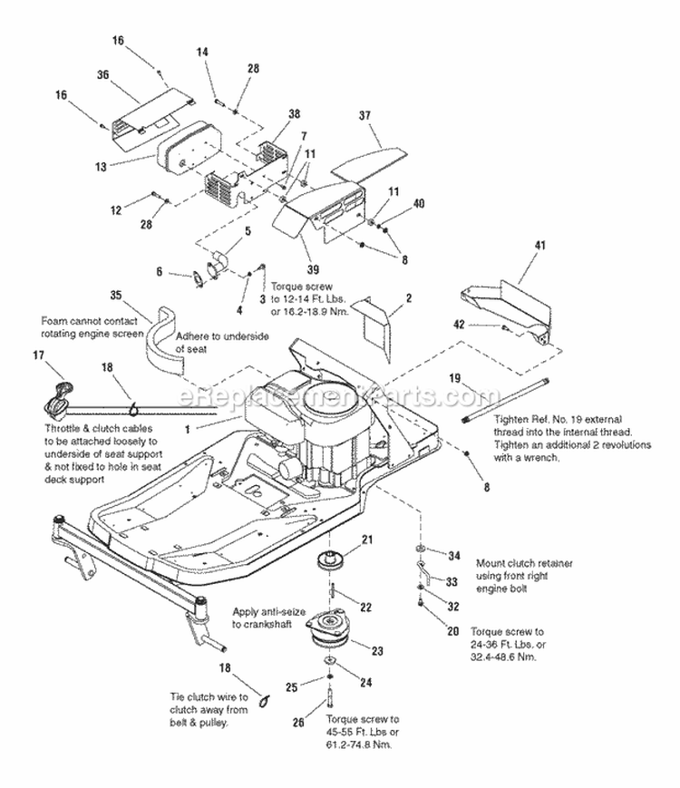 Engine Group Diagram and Parts List for EZT18542150ZBVE  Snapper Lawn Tractor