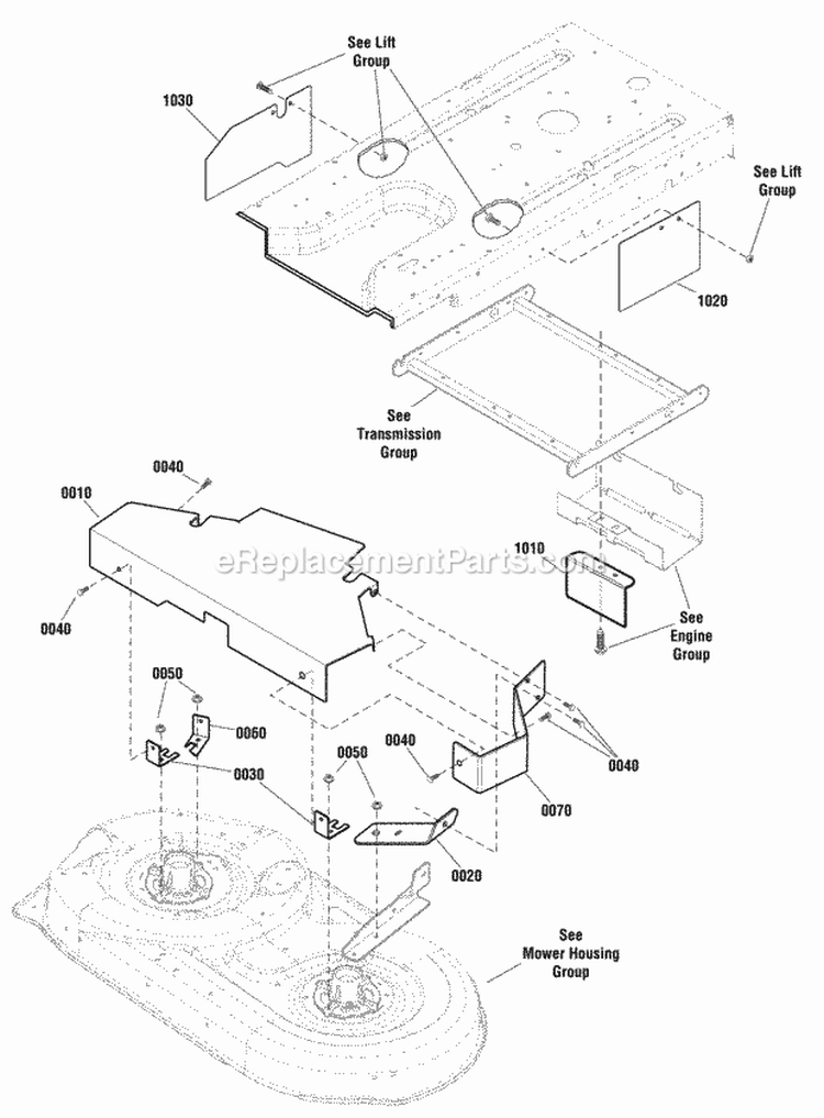 French Guard Group - Frame  42 Deck Diagram and Parts List for EZT2042  Snapper Lawn Tractor