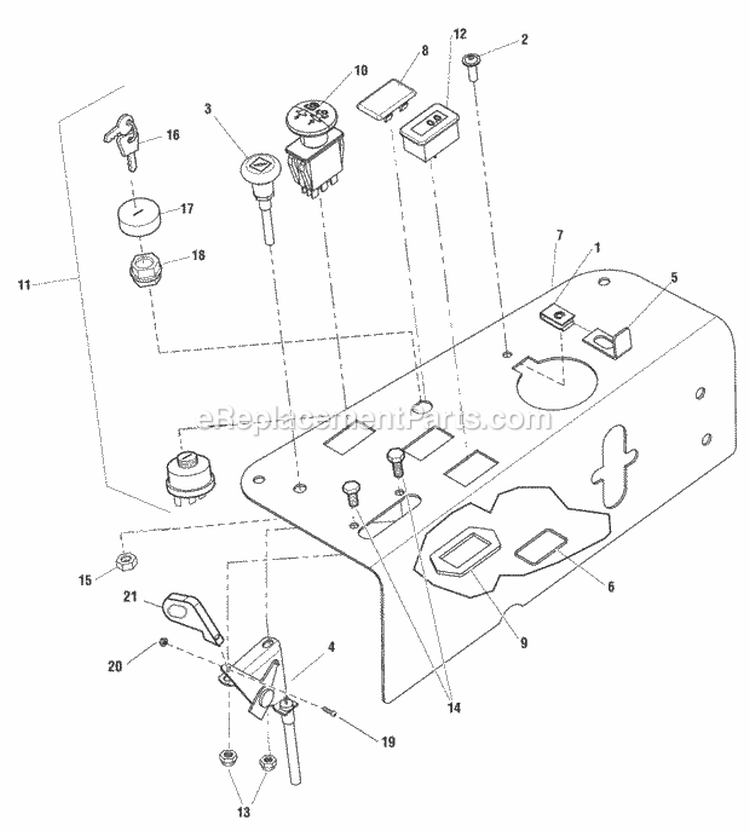 Control Group Panel Diagram and Parts List for EZT2050 5900735 Snapper Lawn Tractor