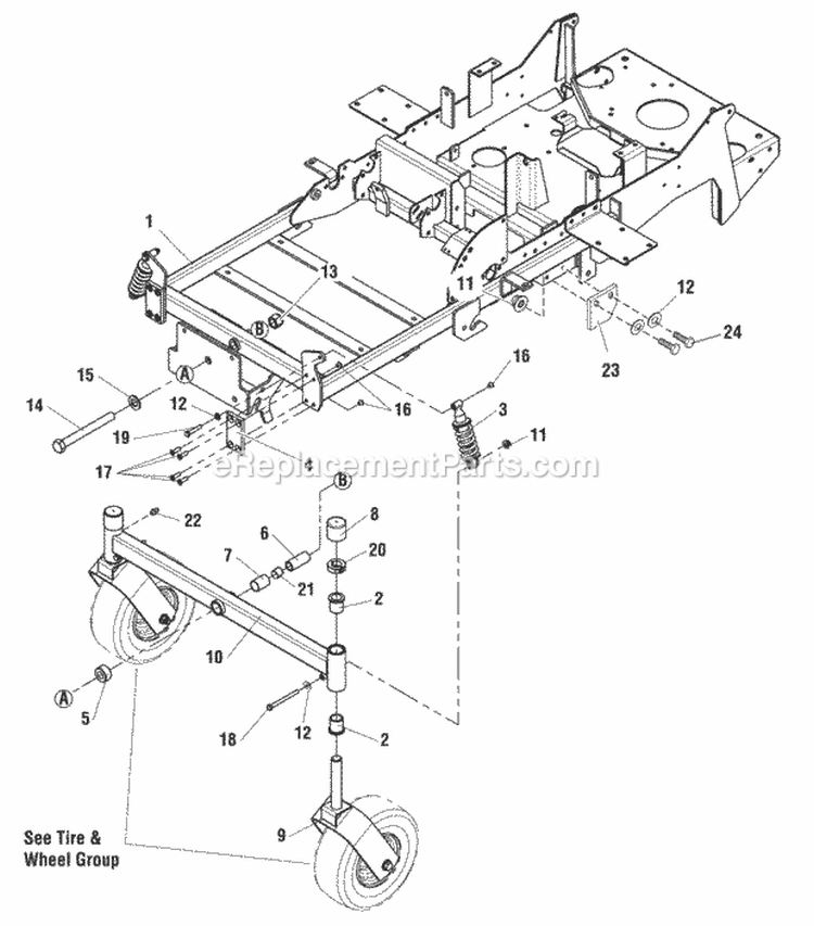 Main Frame  Front Suspension Group Diagram and Parts List for EZT2050 5900735 Snapper Lawn Tractor