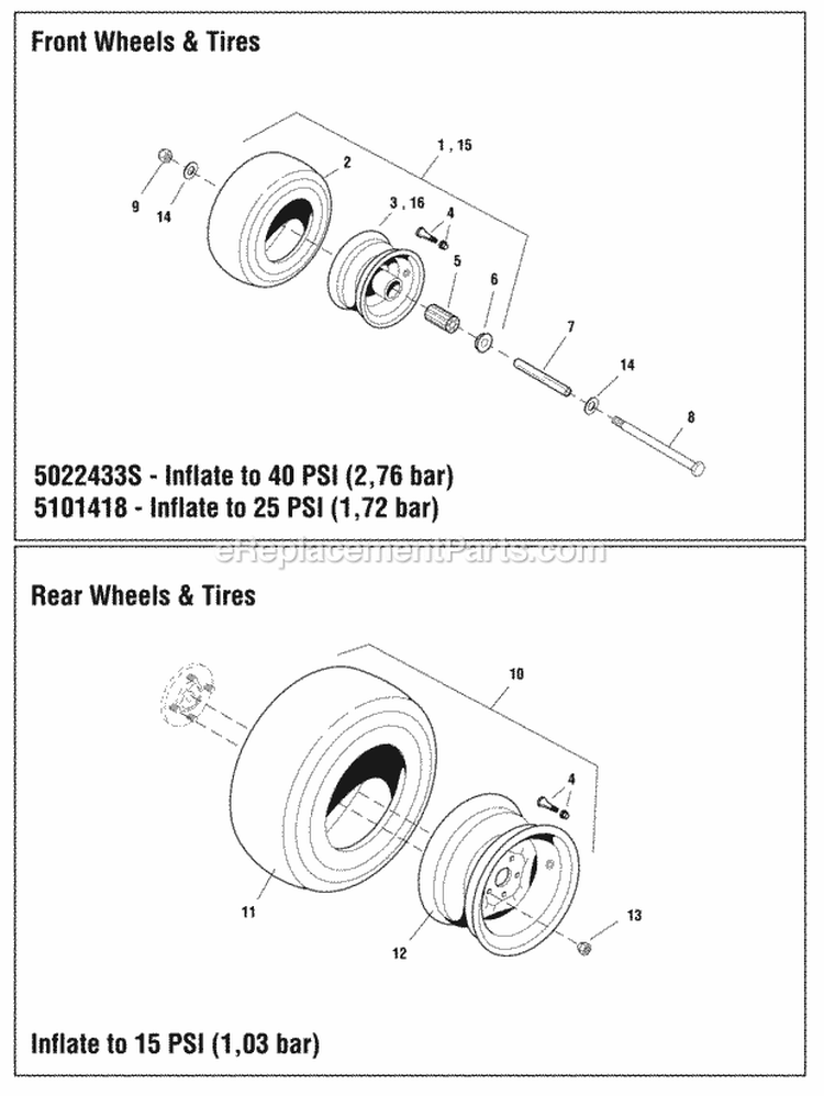 Wheel  Tire Group Diagram and Parts List for EZT2050 5900735 Snapper Lawn Tractor