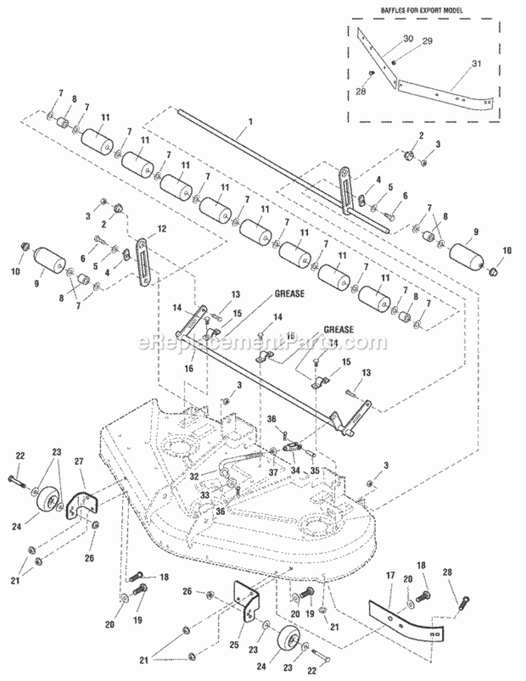 50 Mower Deck - Roller Group (SN 2013371638  Below) Diagram and Parts List for EZT2050 5900735 Snapper Lawn Tractor