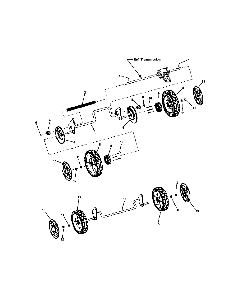 Front & rear wheels Diagram and Parts List for 130372221  Snapper Lawn Mower