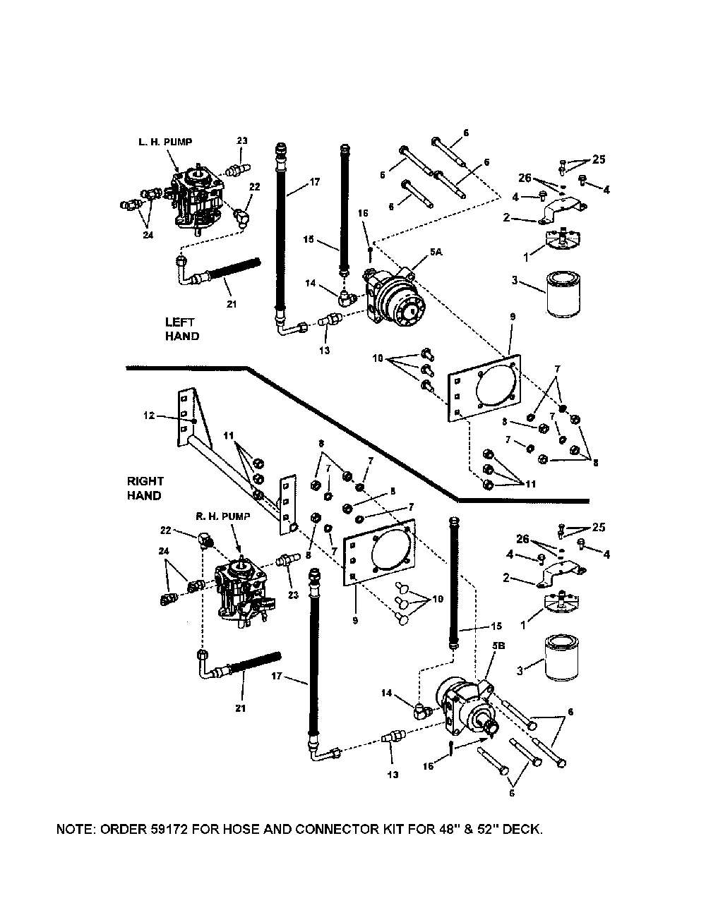 Hose (48"/52" deck) pt. 1 Diagram and Parts List for 85673  Snapper Lawn Mower