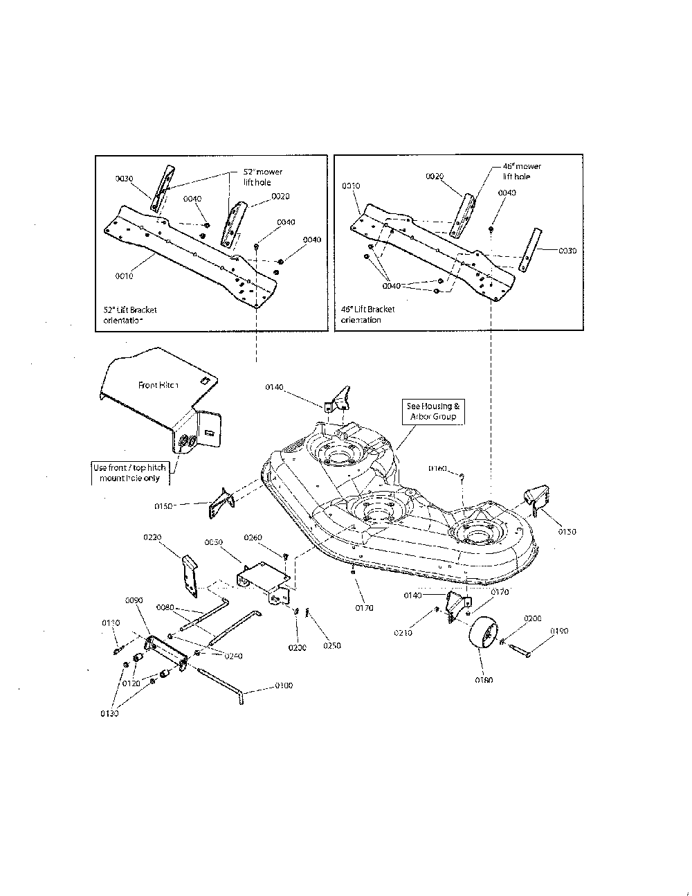 46"/52" deck-height adjustment Diagram and Parts List for 280120  Snapper Lawn Tractor