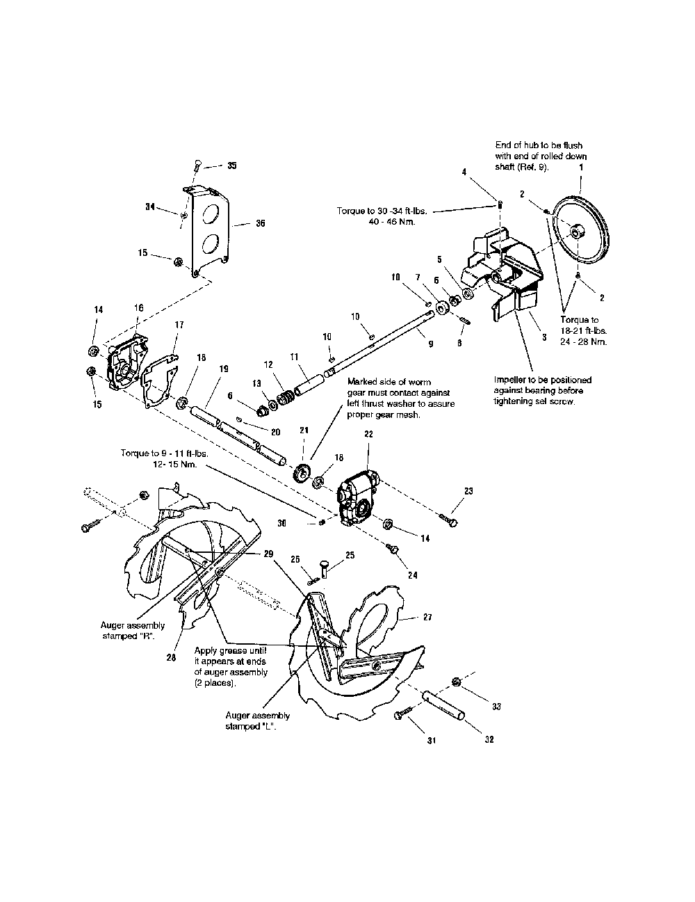 Auger drive Diagram and Parts List for 9560E  Snapper Snow Blower