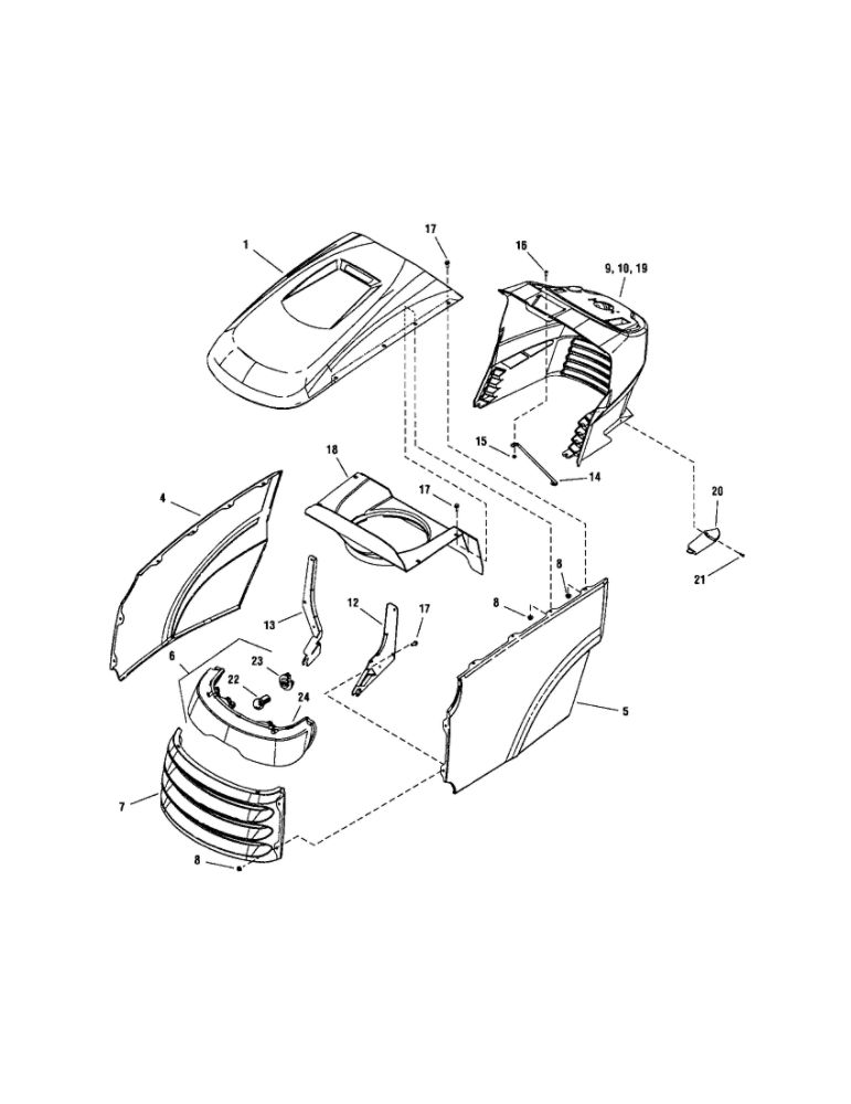 Hood/Grille/Dash Diagram and Parts List for YT2050 1694637 Snapper Lawn Tractor