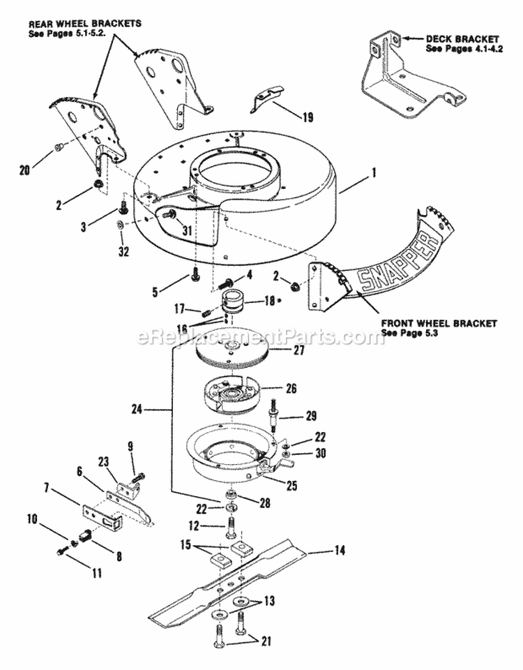 Cutting Deck Blade Interlock Diagram and Parts List for 21402  Snapper Lawn Mower