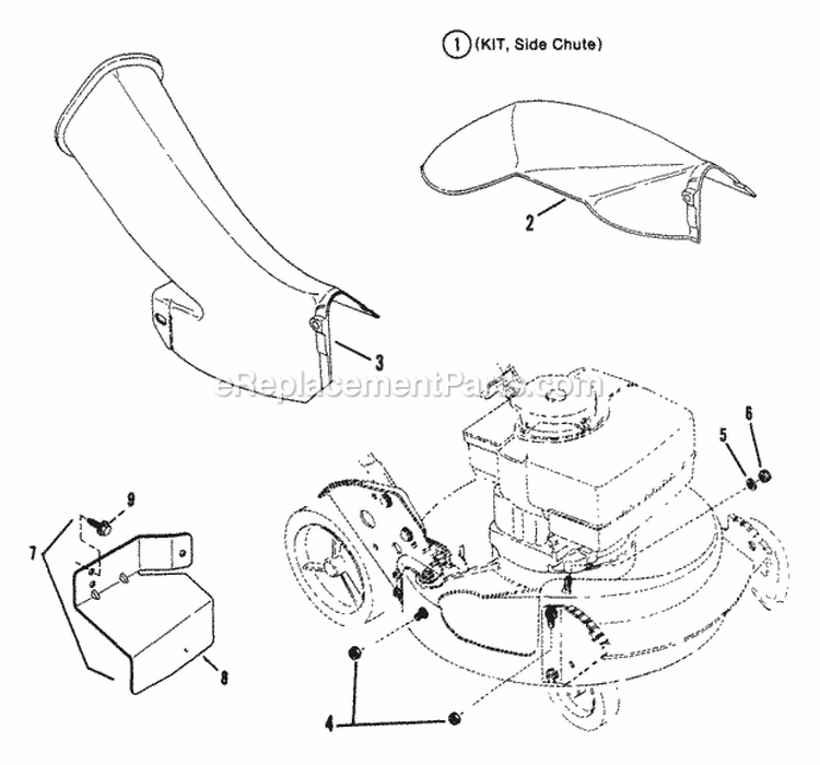 Side Chute Adapter Diagram and Parts List for 21402  Snapper Lawn Mower