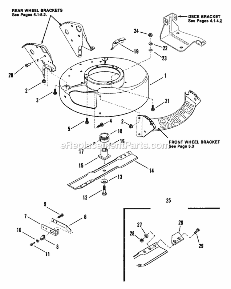 Cutting Deck Blade Interlock Diagram and Parts List for 21401D-2 80'S Snapper Lawn Mower