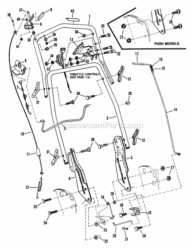 Handles  Controls (Series 1) Diagram and Parts List for 21401D-2 80'S Snapper Lawn Mower