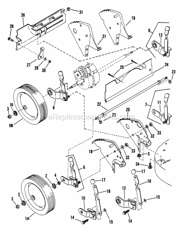Rear Wheels Brackets Latches Diagram and Parts List for 21R00C  Snapper Lawn Mower