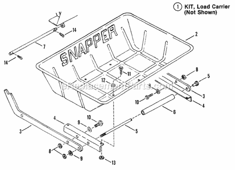 Load Carrier Accessory Diagram and Parts List for 25086S  Snapper Lawn Tractor
