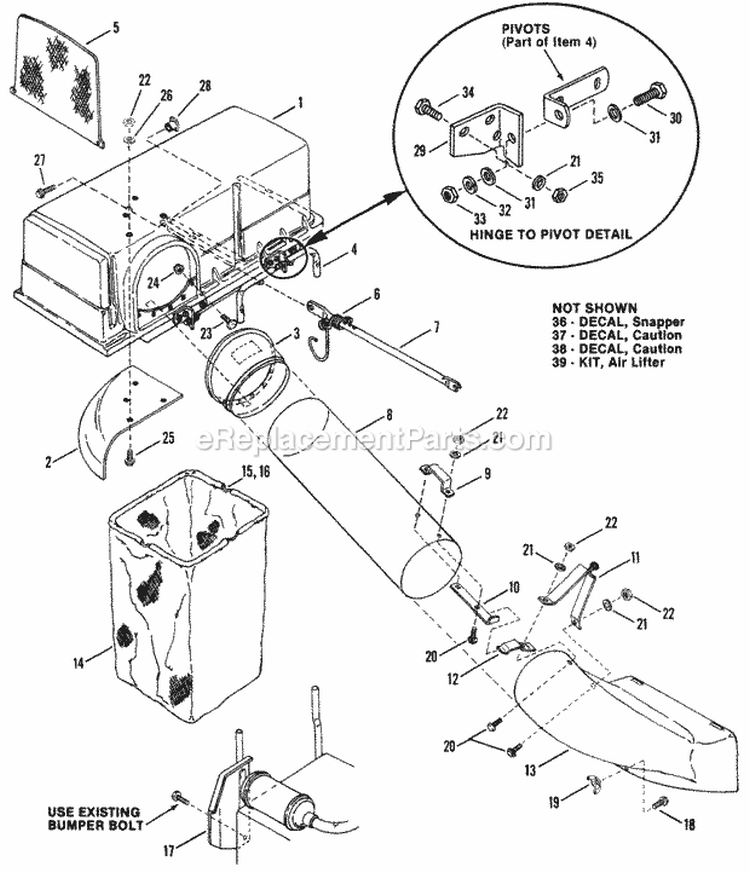 Twin-Bag Catcher Accessory Diagram and Parts List for 25086S  Snapper Lawn Tractor