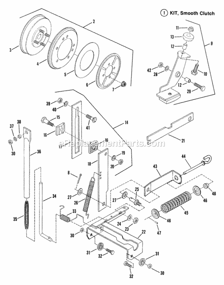 Smooth Clutch Assembly Diagram and Parts List for 2811X6S  Snapper Lawn Tractor