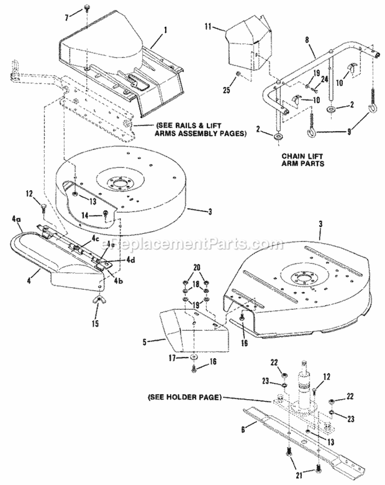 Cutting Decks Deflectors Diagram and Parts List for 2811X6S  Snapper Lawn Tractor
