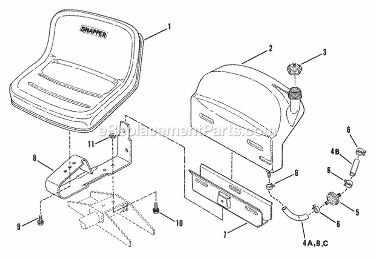 Fuel Tank - Operators Seat Diagram and Parts List for 2811X6S  Snapper Lawn Tractor