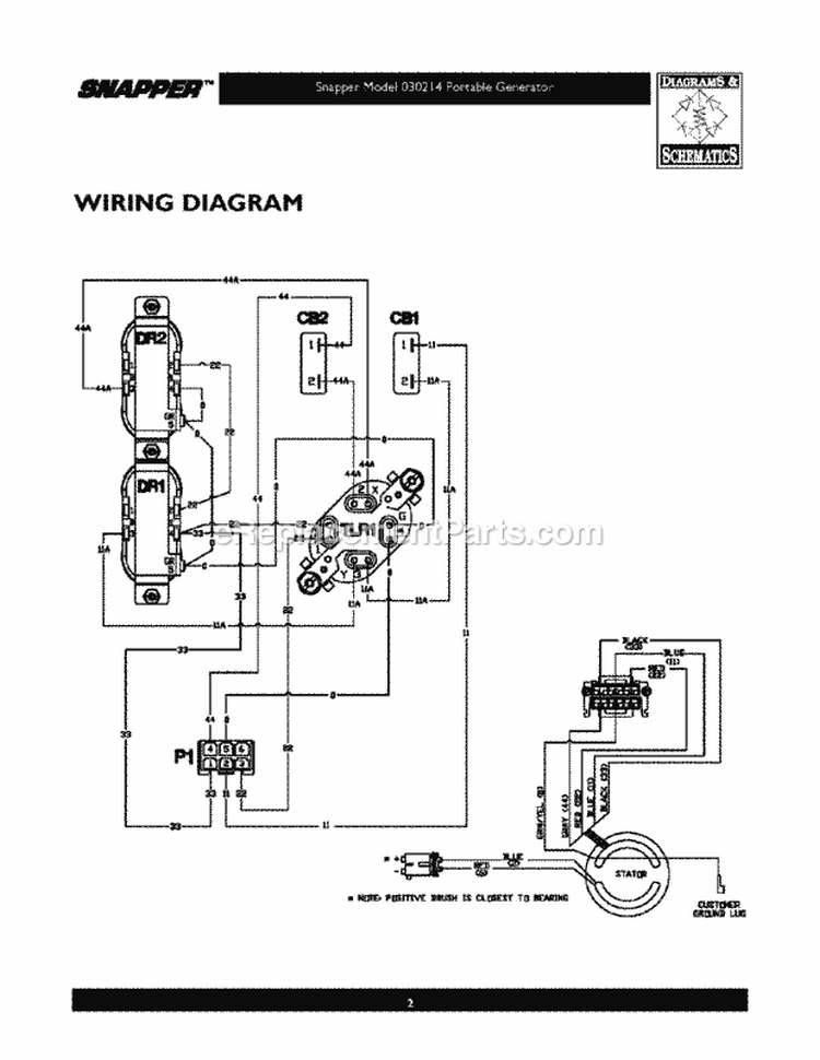 Page E Diagram and Parts List for G35000 30214 Snapper Generator