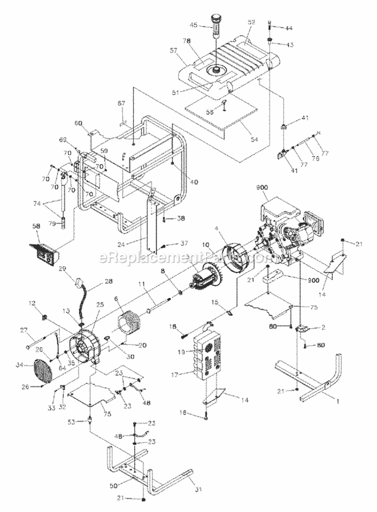 Generator Main Unit Diagram and Parts List for G55000  Snapper Generator