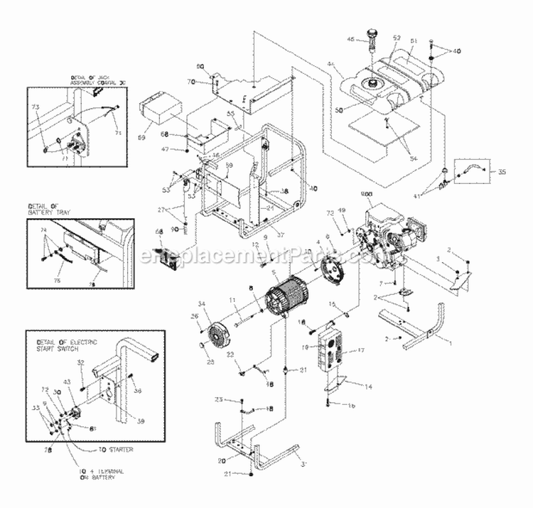 Generator Main Unit Diagram and Parts List for G62000 30216 Snapper Generator